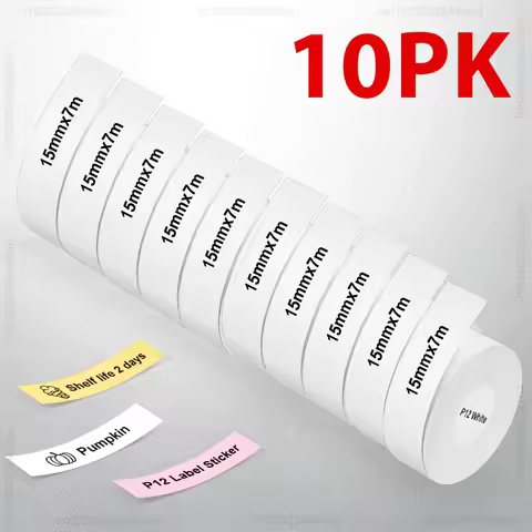 2/5/10Rolls P12 Label Printer Sticker 15mm*7m Label Tape Thermal Printer Paper Compatible Phomemo D3