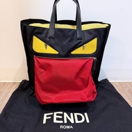 FENDI 經典 Bag Bugs 小怪獸 黑色尼龍大托特包