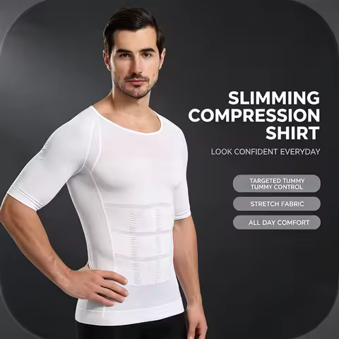Men Seamless Body Shaper Compression Shirt Gynecomastia Undershirt Elastic Abdomen Control Fitness S