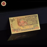 Souvenir Gold Colored Foil Banknote 10000 Rupiah Barong 1975 Warna