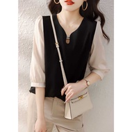 Korean style women's blouse T7948/women's top 3/4 sleeves/imported women's top