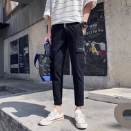 Fashion Brand Spring Ankle-Length Slim-Fit Casual Black Cargo Pants