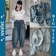 Women's baggy jeans with elastic waist Bigsize 55kg-90kg, ripped style with elastic waistband pocket