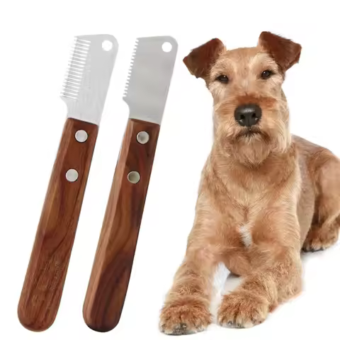 Professional Grooming Dog Comb Stainless Steel Wooden Handle Stripping Knife Pet Hair Remover Pluck