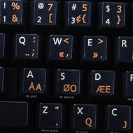 PROGRAMMER DVORAK LAMINATED KEYBOARD STICKERS WITH ORANGE LETTERING TRANSPARENT BACKGROUND
