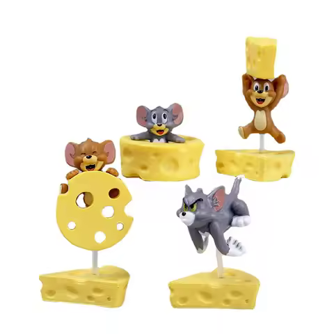 4pcs/set Cartoon Tom & Jerry Cheese Series Ornament PVC Cute Handmade Model Cake Decoration Accessor