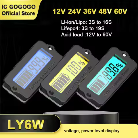 12V 24V 36V 48V 60V 3S 4S 8S 10S 12S 13S 16S LY6W Lithium Lifepo4 Battery Capacity Indicator LCD Dis