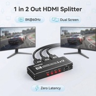 8K 1 To 2 Splitter 1 IN 2 Out Dual Display 1X2 HDMI Splitter 8K60hz 4K120hz 1080P240hz Video Distrib