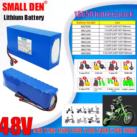 48V 30Ah 27Ah 24Ah 21Ah 18Ah 15Ah 12Ah 9Ah18650 lithium battery pack 13S built-in BMS suitable for D