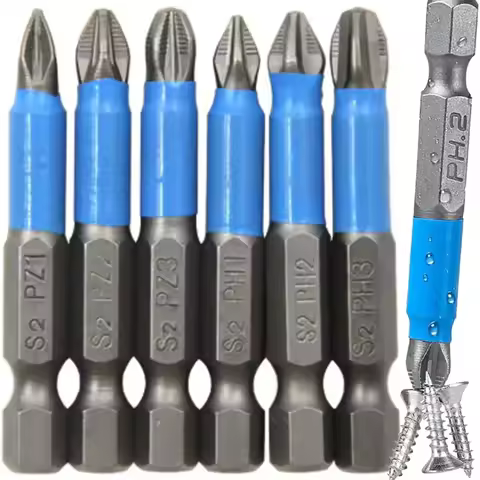 6Pcs Hex Shank Screwdriver Bit Set PH1 PH2 PH3 PZ1 PZ2 PZ3 S2 Steel Anti Skid Cross Head for Woodwor