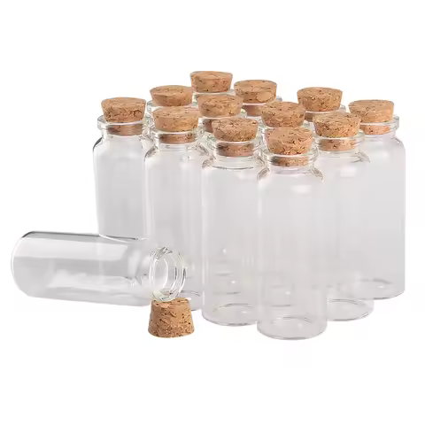 12 pieces/lot 10ml 15ml 20ml 25ml 30ml 40ml 45ml 50ml 55ml 60ml Glass Bottles With Cork Stopper Spic