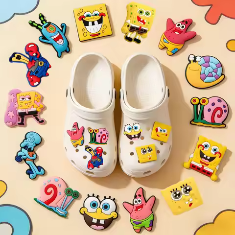 16pcs Charming Cartoon SpongeBob Personalized Decor DIY Accessories PVC Praise Shoe Charmas Clow for