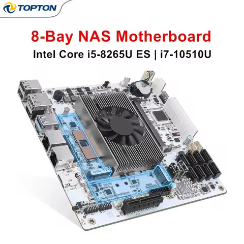 8 Bay NAS Mainboard Intel i7 10510U i5 8265U ES 8xSATA 2xNVMe 2.5G LAN 2xDDR4 PCIe X1 Mini ITX Serve