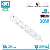 Schneider AvatarOn TSH3 4 / 6 Port Extension Trailing Socket 13A with 30W PD3.0 ANd USB C + A