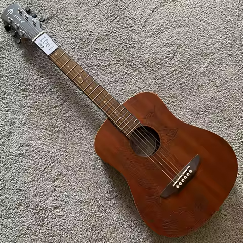 I061 Luna Safari Tattoo Travel Guitar 3/4 Dreadnought Acoustic All Eastern Mahogany 19 Frets 572mm S