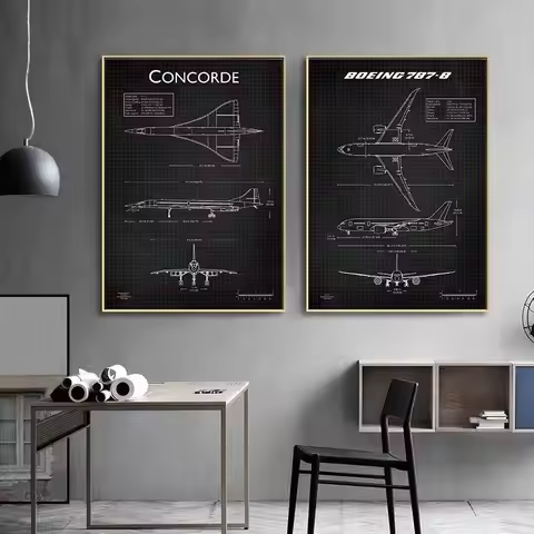 Air Force Plane Airbus A-340 B-747 Patent Prints Airplane Wall Art Poster Fighter Blueprint Pictures