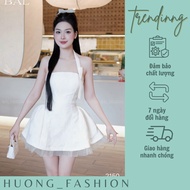 Huong fashion lace tacta halter neck dress