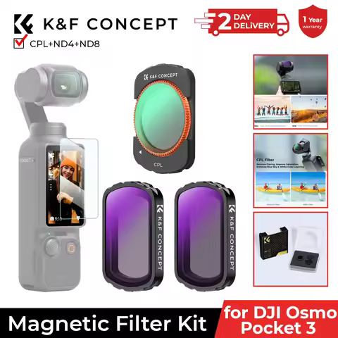 K&F CONCEPT Sports Drone Filter for DJI Osmo Pocket 3 UV CPL ND/PL Adjustable ND2-32 ND32-512 Black