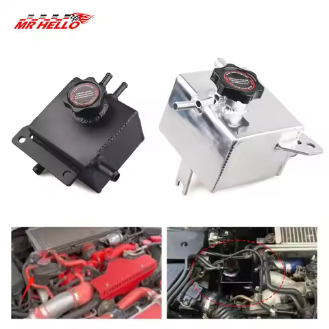 Silver/Black Aluminum For Subaru Impreza Coolant Expansion Tank WRX 2.0L Turbo EJ205 EJ255 2002-2007