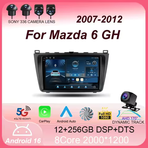 Android 16 Wireless CarPlay Auto Car Radio For Mazda 6 GH 2007 - 2012 Multimedia Video Player 4G WIF