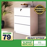 [BESAR] HK Almari Berlaci 3 Pintu dengan Lock/3 Tingkat Almari Baju/Drawer Chest/3 Chest Drawer
