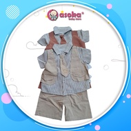 KEMEJA Boys' Shirt Vest Set One Set Vest Tie Shorts Fashion Outfit for Boys ASOKA