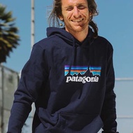 Patagonia เสื้อสเวตเตอร์ผ้ากำมะหยี่ทรงหลวมสำหรับผู้ชายและผู้หญิงพิมพ์ลายภูเขา P-6ภูเขาฮู้ดหนาญี่ปุ่น