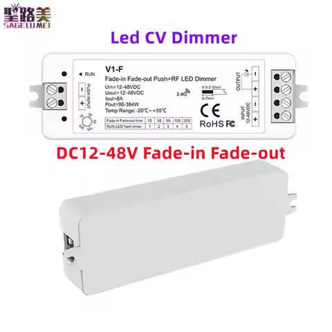 2.4G RF LED CV Dimmer V1-F Push Dim 1CH*8A DC12-48V Fade-in Fade-out 5 kinds Fading Speed Dimming Fo