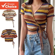 B80-FEB24-C-1-Striped Knit Tie-Up T-Shirt-TSB80ED032  B80-FEB24-C-1-TSB80ED032-Kemeja-T-Belang-Rajut