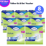 Tena Value Adult Diapers (Tape) / Tena Value Lampin Dewasa (Pita) Size M 80Pcs- 8 Pack Diapers Dewas