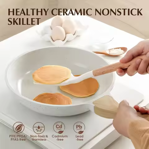 Nonstick Ceramic Frying Pan Skillet with Lid, 12.5 Inch Omelet Pan, Healthy Non Toxic Chefs Pan