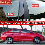 Hardingsun 6Pcs Car Window Door Column B C Pillar Post Cover Trim For Toyota Vios Facelift 2018-2022 Yaris Ativ 2017-2021 Glossy Black Carbon Fiber Mirror Effect PC Material Sticker Styling