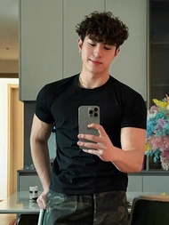 GTAL Mens Short Sleeve T-Shirt Shoulder Line Fit Small Collar Quick Dry Ice Sensation Muscle Show Ha