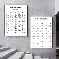 Hiragana and Katakana Chart Art Black White Japanese Alphabet Poster Japan Picture Canvas Painting A