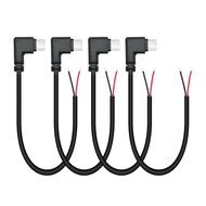 4Pcs Right Angle USB C to 2 Pin Bare Wire Open End Wire 25cm/9in, 90 Degree USB Type C Male Plug Pig