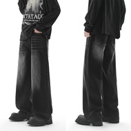 Seluar jeans lelaki black panjang premium denim Korean style baggy pants 男士黑色休闲韩版直筒裤