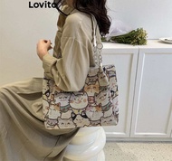 Lovito Sporty Animal Chain Top Handle Tote Bag for Women (White) Lovito Tas Jinjing Pegangan Atas Ra