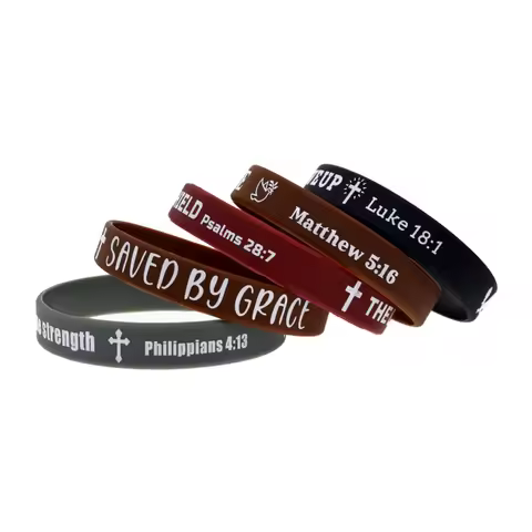1PC/5PCS Christian Bible Verse Silicone Rubber Wristband Grateful for Positive Energy Bracelet 5 Col