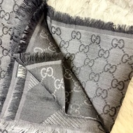 GUCCI 經典GG緹花羊毛混絲大圍巾 140*140（銀灰色）