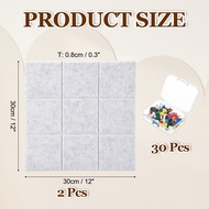 2Pcs Large Felt Wall Tiles 12x12inch Self Adhesive Felt Bulletin Board with 30 Push Pins Cork Boards
