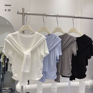 Joonaco KL S M L XL 2XL Tactile Modal Cotton Casual Soft Tone Plain T-shirt Shawl Knot Shoulder Top