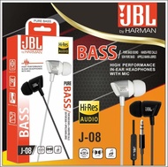 Handset / Headset / HF EarPods / HiFi Handsfree Earphone JBL J-08 ORIGINAL BY HARMAN FULL BASS+ SUPER MEGABIGBAS