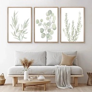Nordic Sage Green Plant Posters Minimalist Eucalyptus Leaves Watercolor Canvas Painting Pictures