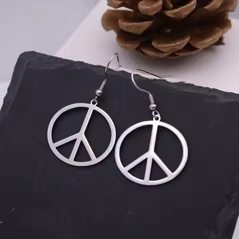 Kinitial Stainless Steel Peace Sign Symbol Drop Earrings Amulet Round Geometric Earrings For Women L