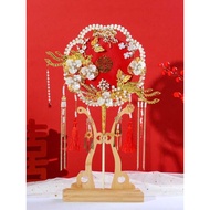 Chinese Bride Wedding Fan Xiuhe Handmade y Heavy Industry Red Finished Fan Wedding Holding Dough Fan