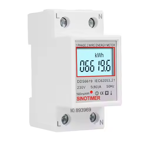 SINOTIMER DDS6619-006 Backlight Display Single-Phase DIN Rail Type Watt-Hour Meter 5(80)A 230V Watt-