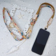 三合一多功能奶茶系噴墨風韓國棉布手機斜背繩/斜背帶/背繩/