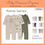 D’LARA 3-pack all-in-one cotton pajamas Baby Boy Girl Baju Tidur Baby Girl Boy Cotton Sleepsuit Paja