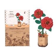 RoWood RED CAMELLIA Wooden Flower Kit | DIY 3D Puzzle Kit