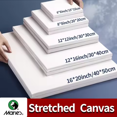 Marie's 3 Pack Stretched Canvas with 6x6", 8x8", 12x12", 12x16" and 16x20", 100% Cotton Primed White